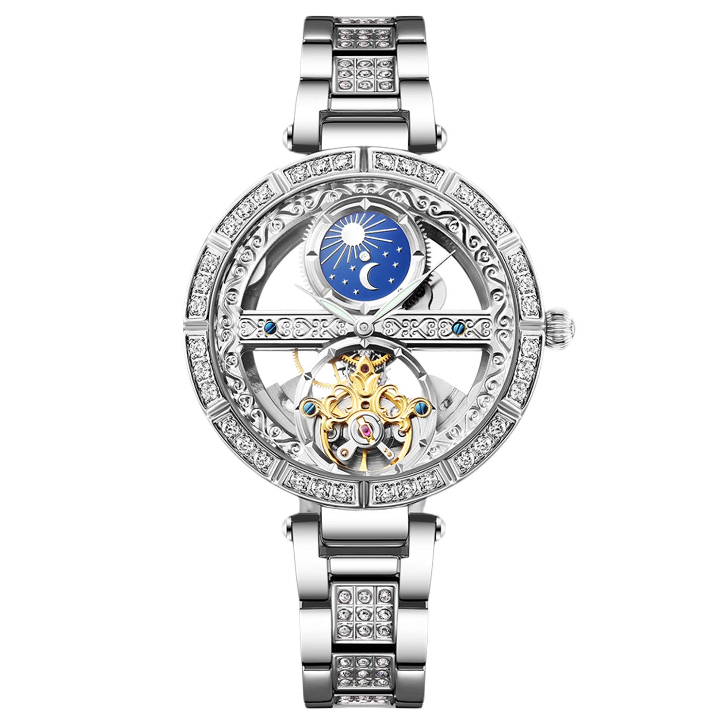 rorios Women's Watches Automatic Watch Mechanical Watches Luminous Watch with Leather Strap Fashion Waterproof Women's Watches, Silver A., Bracelet