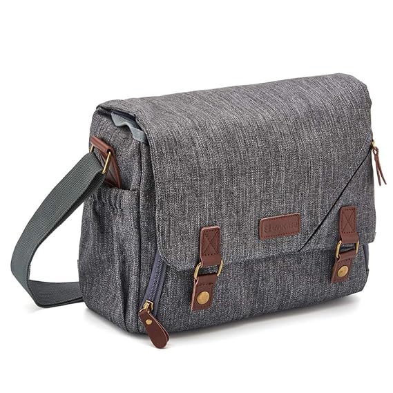 SLR Kameratasche, Evecase Große Umhängetasche Messenger Kameratasche für DSLR Kamera und 2 Objektiven (Grau)