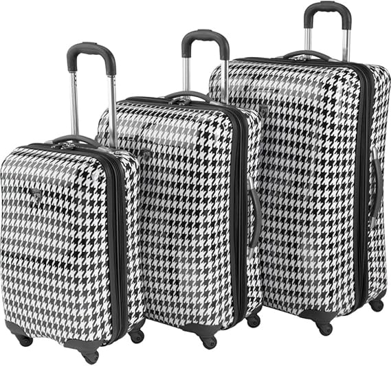 Houndstooth Retro 3 Piece Spinner Luggage Set Color Black