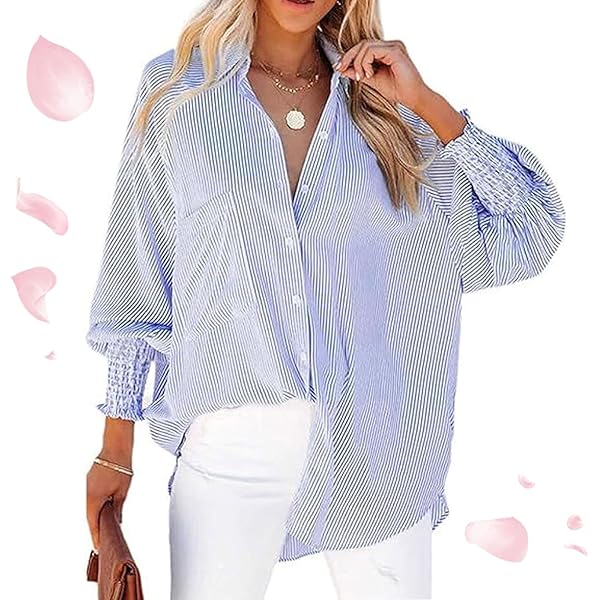 Amazon.com: Generic Women's Smocked Cuffed Striped Shirt