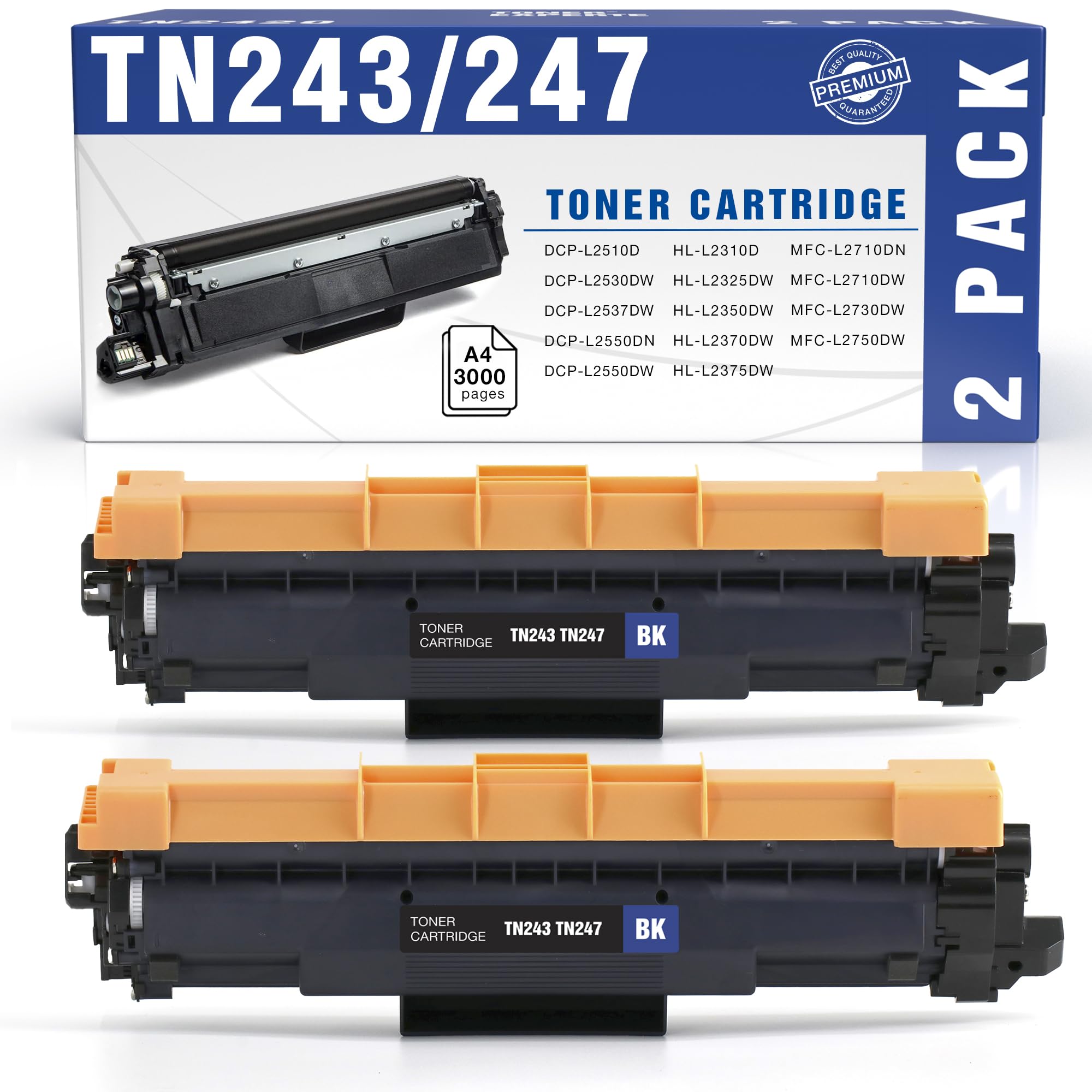 TONER EXPERTE Compatible Brother TN243BK TN247 Toner Fits Brother DCP-L3550CDW DCP-L3510CDW Brother HL-L3210CW HL-L3270CDW, 2 Black x Compatible Brother TN-243
