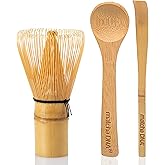 Bamboo Matcha Whisk with Bamboo Spoon and Hooked Bamboo Scoop (Chashaku) Set by MATCHA DNA - Traditional Matcha Whisk Made fr