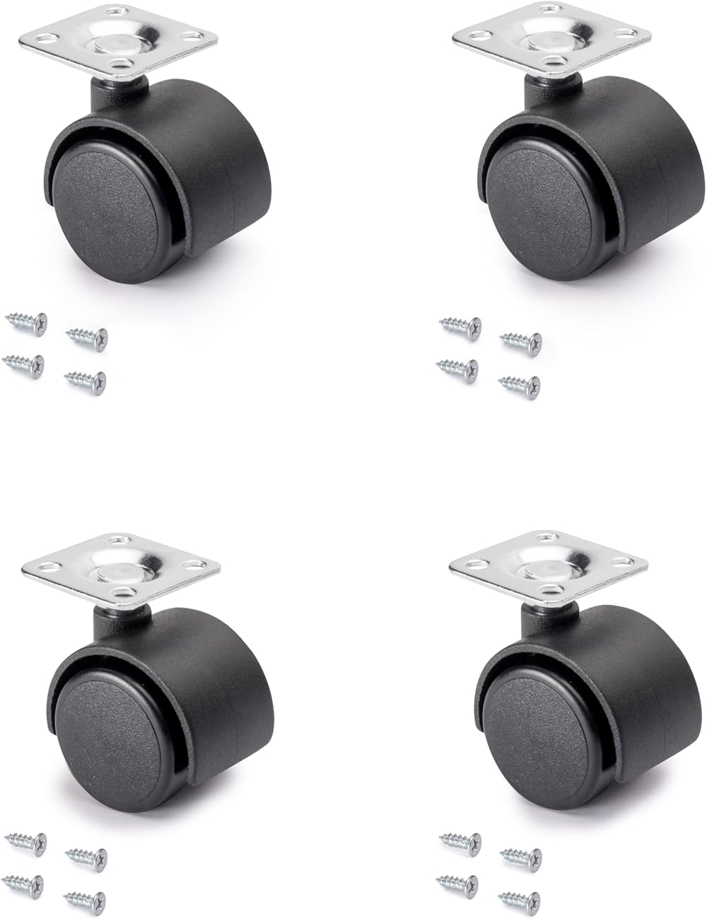 Emuca Black Swivel Castors 30mm Diameter Without Brake Pack of 4