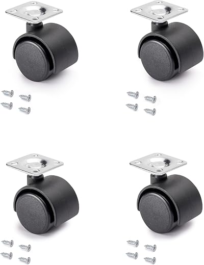 Emuca Black Swivel Castors 30mm Diameter Without Brake Pack of 4