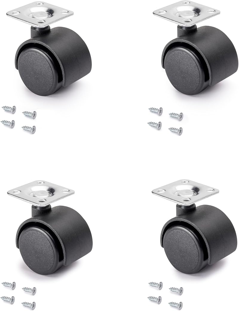Emuca Black Swivel Castors 30mm Diameter Without Brake Pack of 4