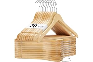 HOUSE DAY Wooden Hangers 20 Pack, Solid Wood Hanger with Non Slip Pant Bar, Heavy Duty Wooden Coat Hanger for Closet, Smooth Finish Wood Clothes Hangers for Shirts, Suits, Jackets, Dresses, Natural