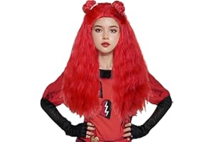 Aicos Red Curly Wig for Kids Long Red Rise Costume Wig with Bun for Halloween Cosplay Party Wigs