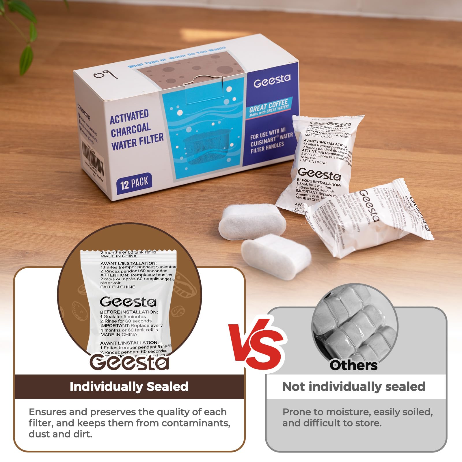 12-Pack Replacement Charcoal Water Filters for Use with Cuisinart coffee machines