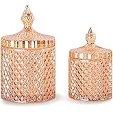 R FLORY 2 Pack Qtip Holder Glass Apothecary Jars with Lids Bathroom Storage Organizer for Cotton Swabs, Balls, Pads, Floss Picks, Vanity Storage Containers for Makeup, Candy, Jewelry (10+24oz, Amber)