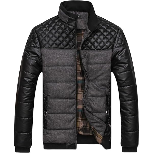 JEsilunmaMY Men's Diamond Quilted Patchwork Padded Jacket Stand