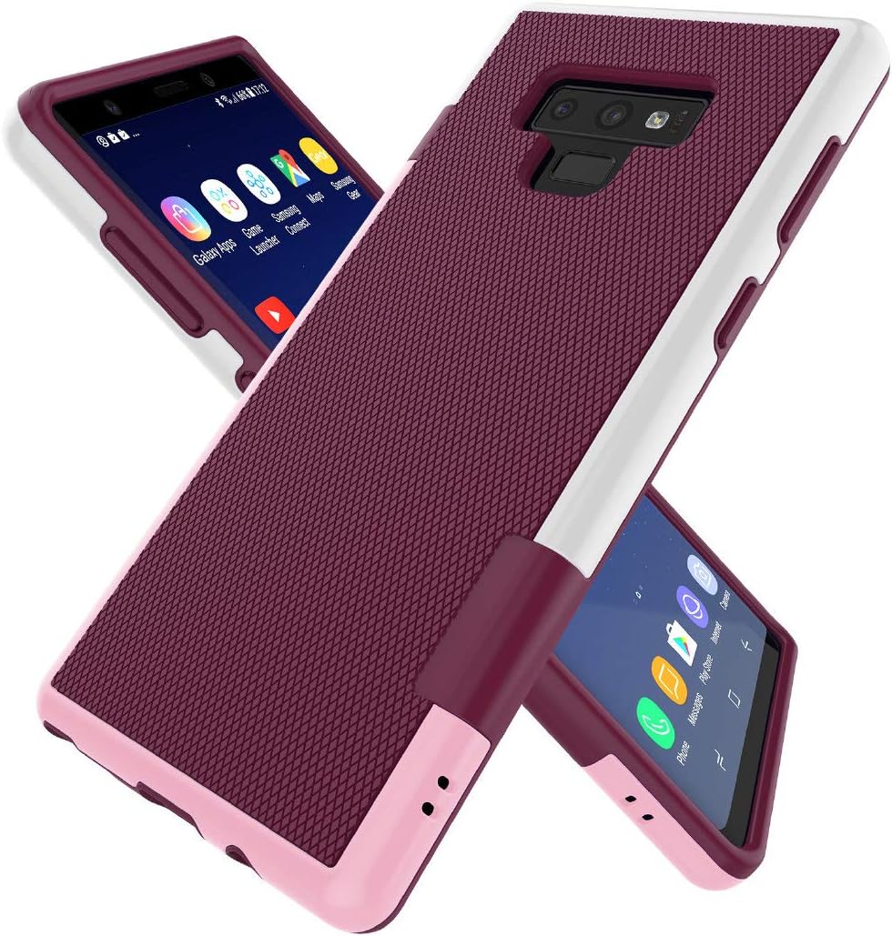Zectoo Case for Galaxy Note 9, Ultra Slim 3 Color Hybrid Impact Anti-Slip Shockproof Soft TPU Hard PC Bumper Extra Front Raised Lip Case Cover for Samsung Galaxy Note 9 (6.4 inch) - Wine