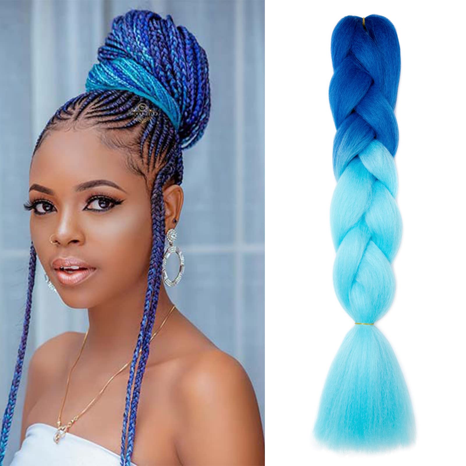 Gairyan Braiding Hair Extensions for Braiding 1 Bundle 100g 24" Ombre Jumbo Braiding Hair Colorful Synthetic Hair for Braid Soft Box Braids Crochet Twists (Sapphire-Sky Blue) โ image 1