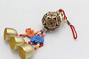 Brass Metal Feng Shui Home Protection 12 Emperor Coins Ball Lucky Tassel Hanging Charm w Bells