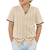 Arshiner Boys Knit Shirts Short Sleeve Button Down Shirt Vintage Fashion Casual Summer Beach Shirts for Kids 4-13 Years