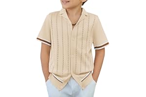 Arshiner Boys Knit Shirts Short Sleeve Button Down Shirt Vintage Fashion Casual Summer Beach Shirts for Kids 5-13 Years