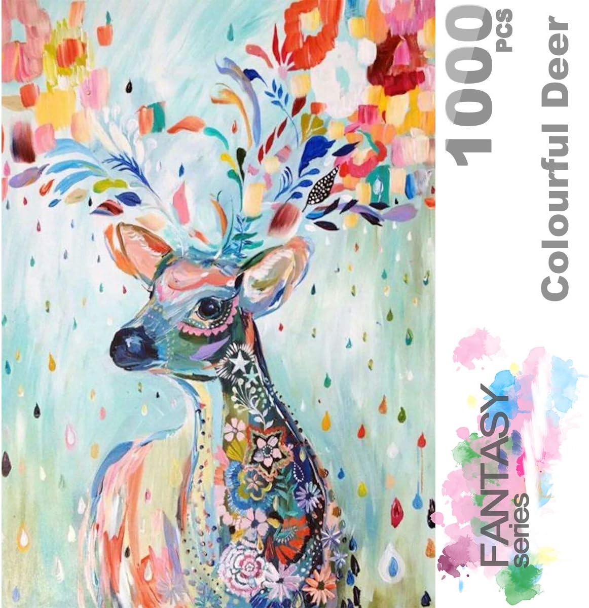 InGooood- Jigsaw Puzzle- Fantasy Series- Flower Raindrop Colourful Deer - 1000 Pieces for Adult