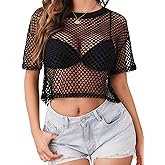 Avidlove Women's Sheer Fishnet Top Sexy Short Sleeves Net T Shirts Crop Top