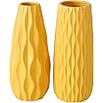Iconic Scandi Ripple Vases, Set of 2, Bold Pop Yellow, Smooth Glazed, Ceramic Stoneware, Contemporary Table Decor, 9.5 Inches Tall