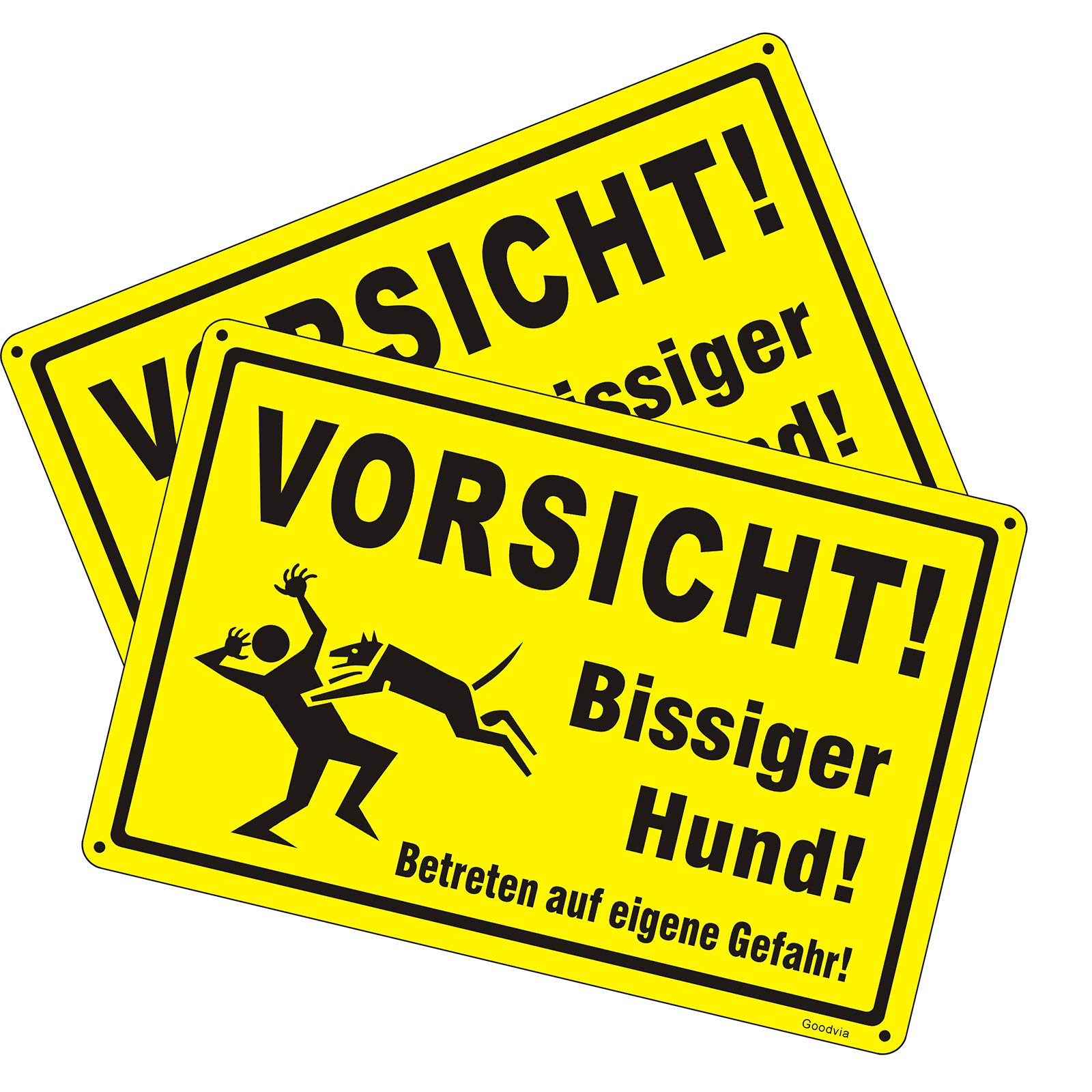 Goodvia Achtung Hunde Warnschild (20 * 30cm Aluminium) - Beware of The Dog Schild - VORSICHT Bissiger Hund Freilaufender Hund - Wetterbeständig, Wasserdicht, Einfach zu Montieren