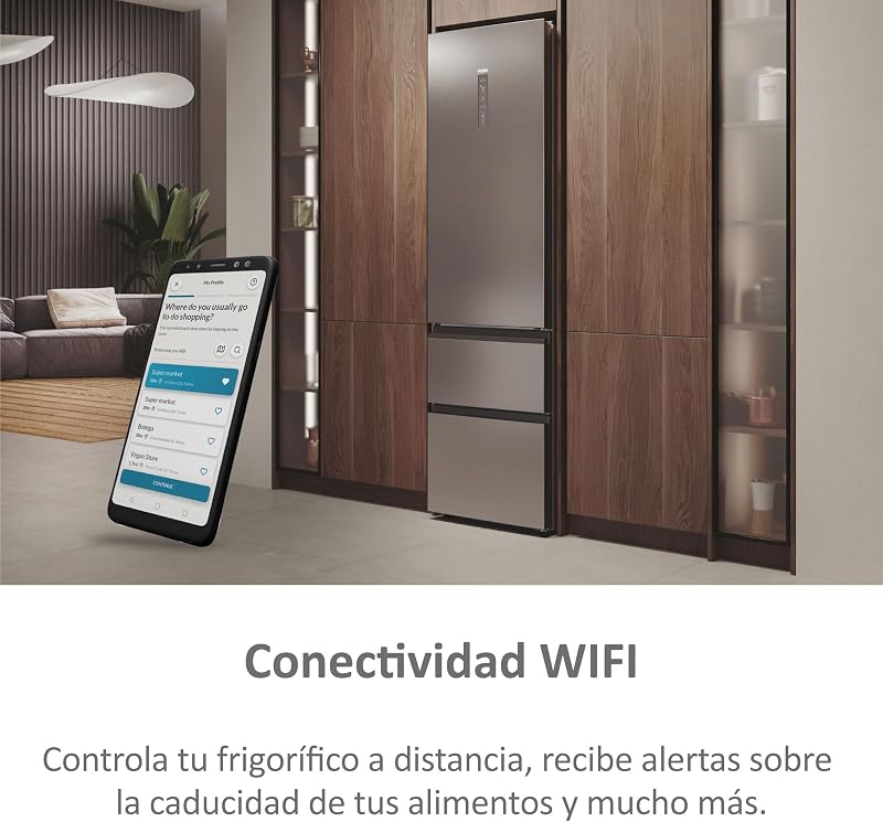 3D 60 Series 7 Pro HTW7620ANMG - Frigorífico Combi, 414L, Cajones Direct Access, WIFI, Botellero, Motor Inverter, My Zone Pro, Humidity Zone, Total No Frost, 59.5x205cm, Daylight LED, Inox
