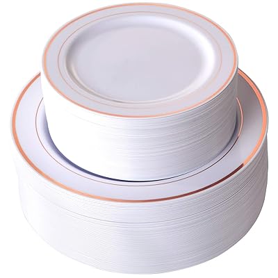HOT Amazon White And Rose Gold Plates 102 Pieces Rose Gold