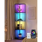 PARTPHONER Corner Shelf with LED Light, 5 Tier Smart Color Changing Floor Lamp with Remote, 62" Display Shelf Bookshelf Narrow Storage Rack Standing Lamp for Living Room Bedroom Home Office D&eacute;cor