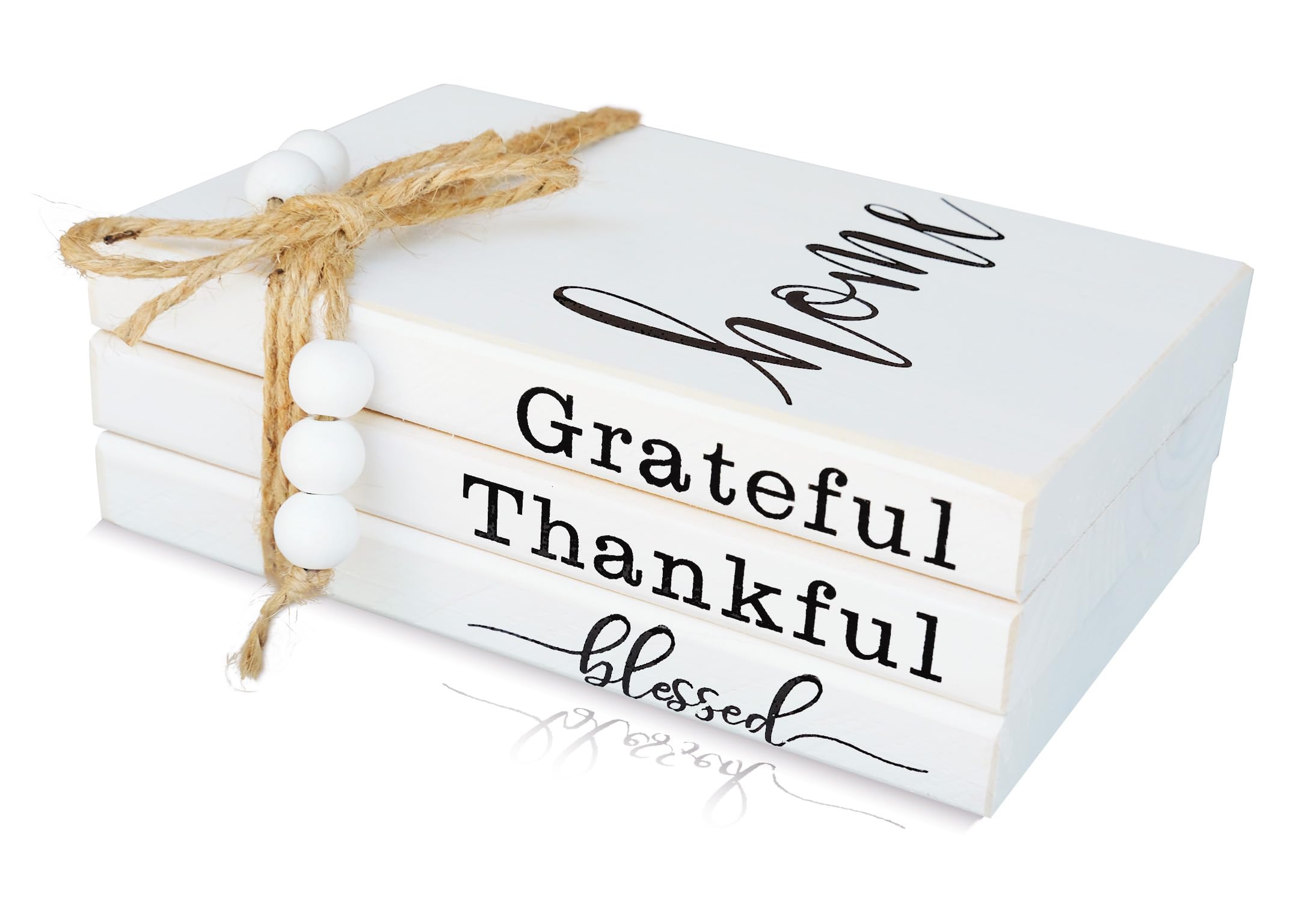 GNIYNAY Farmhouse Wooden Book Stack Decor - Faux Book Stacks for Decoration - Set of 3 Stacked Books for Coffee Table Bookshelf Decor - Grateful Thankful Blessed Home Sign