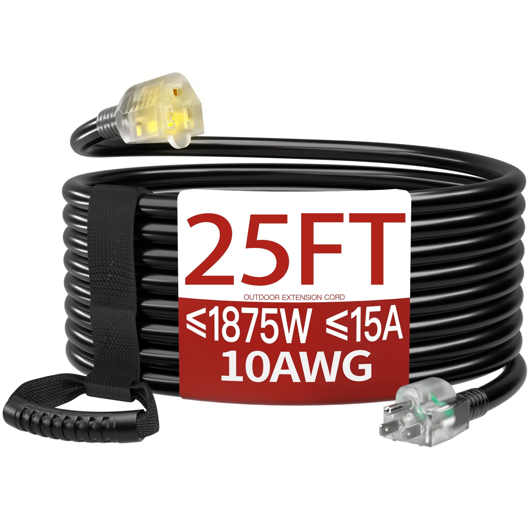 25 FT 10 Gauge Extension Cord Outdoor, Heavy Duty