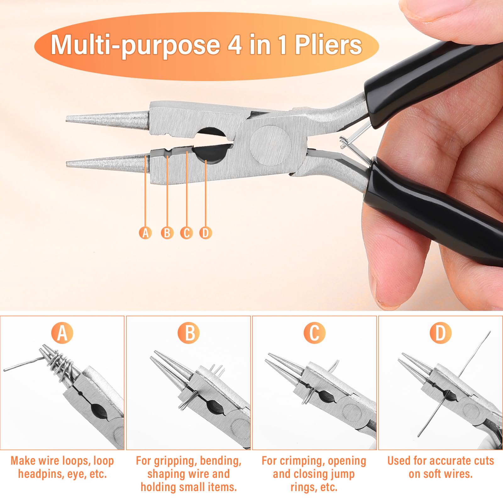 Modacraft 24 Gauge Wire for Jewelry Making with 4-in-1 Pilers, 213.3 FT/0.5 mm Craft Wire Tarnish Resistant Copper Beading Wire for Jewelry Making Supplies and Crafting (Silver)