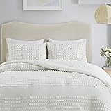 Comfort Spaces Phillips Comforter Reversible 100% Cotton Face Jacquard Tufted Chenille Dots Ultra-Soft Overfilled Down Alternative Hypoallergenic All Season Bedding-Set, Twin/Twin XL, Ivory