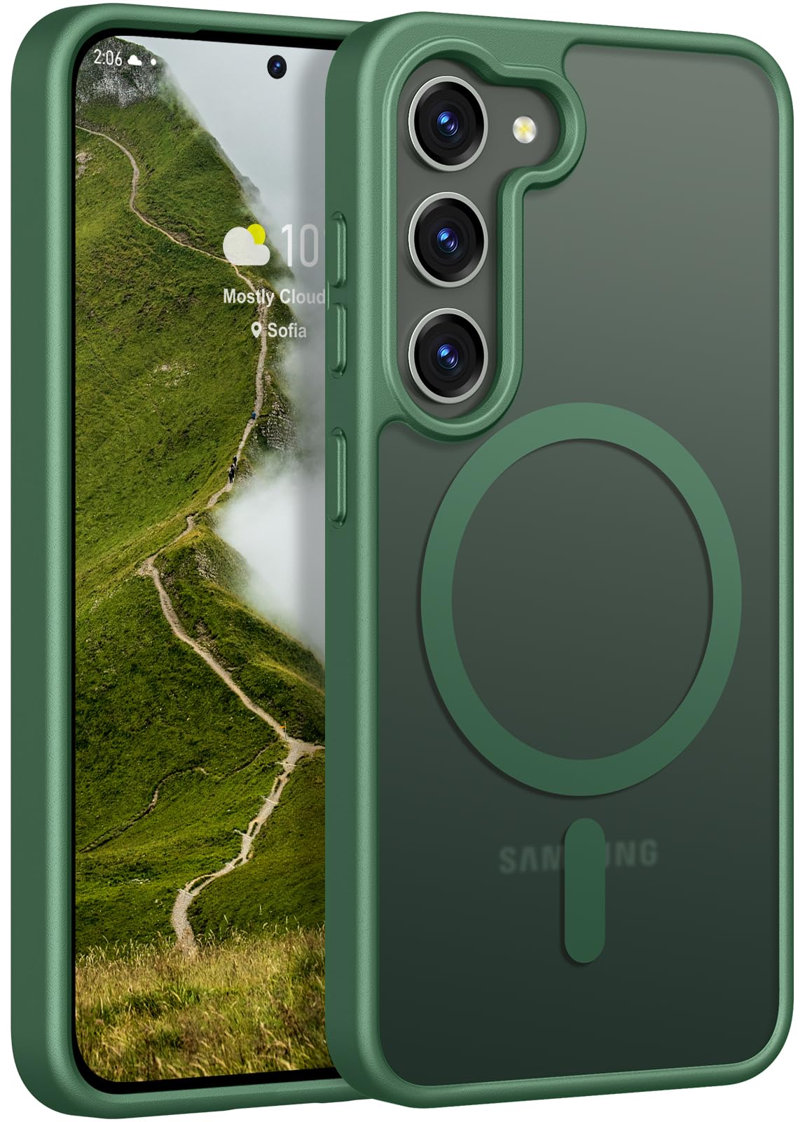 Photo 1 of Rayboen for Samsung Galaxy S23 Case Magnetic, [Compatible with Magsafe] Protective Skin Feel Matte Phone Cover for Samsung S23 with Semi-Clear Hard Back & Soft Edge, Matte Green