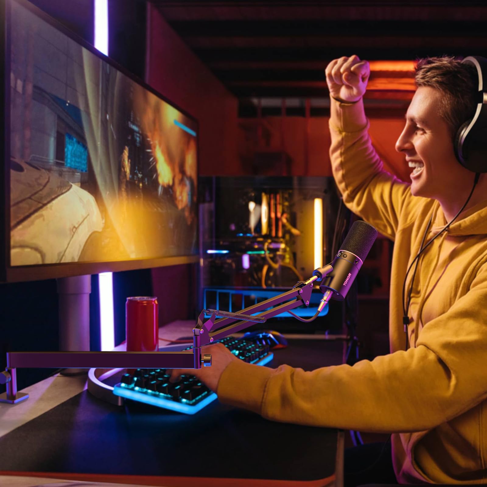 TONOR Mikrofon Arm Niedrig Profil, Low Microphone Boom Arm Auf/Ab voll verstellbar Mikrofonarm Ständer Halterung mit hoher Kompatibilität, für Gaming, podcast, Studio Aufnahme, Home, Schwarz, T20LP 6