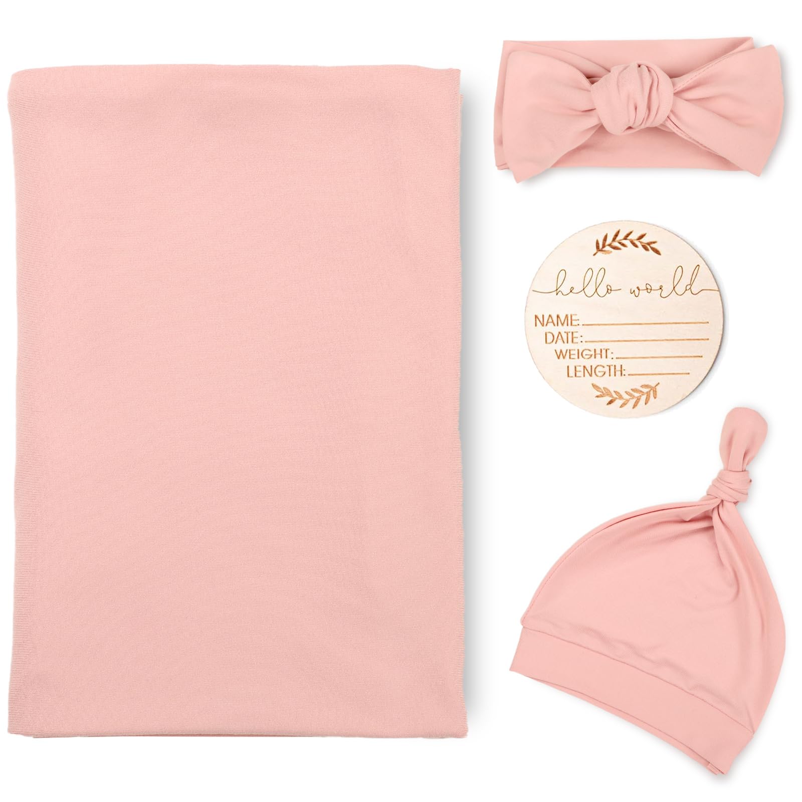 Photo 1 of TANOFAR 4-Pack Newborn Swaddle Blanket for Baby Girls & Boys, Ultra Soft Receiving Blankets with Matching Headband and Beanie Set Baby Nursery Swaddle Wrap (Pink)