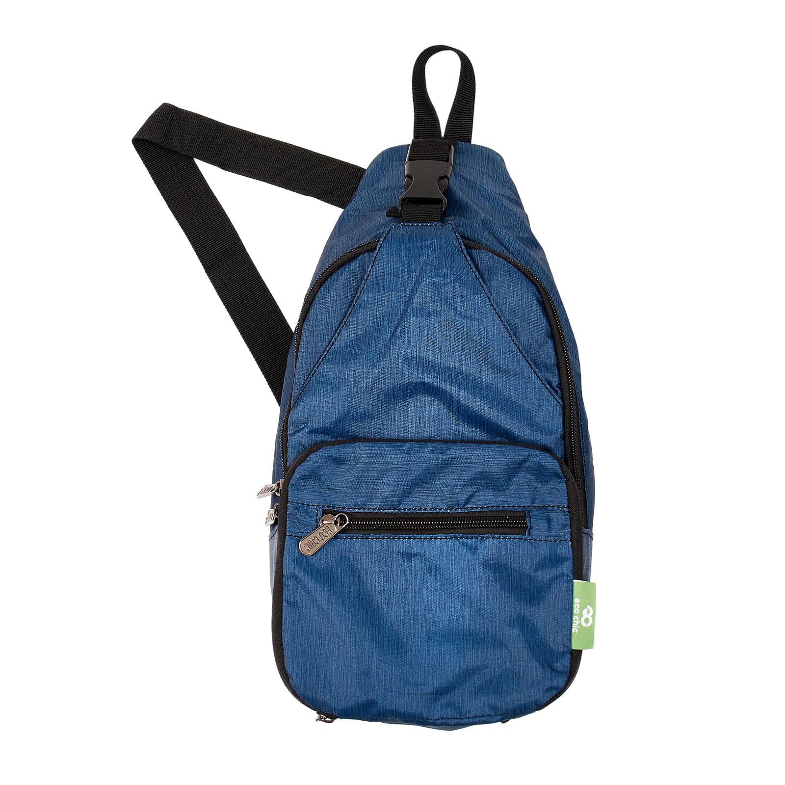 ECO CHIC Lightweight Foldable Crossbody Bag Recycled Plastic Shoulder Backpack Folds Into Pouch for Storage (Solid Midnight Blue)