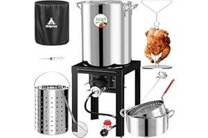 Hidpriva Stainless Steel Turkey Fryer Kit, 30QT Deep Pot & 10QT Fish Fryer, Waterproof Cover & 12-inch Skimmer, 55,000 BTUS Propane Burner Stove, Outdoor Deep Fryer, Crawfish Boiler with Basket