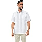 Mojito Men's Yarn Dye 100% Linen Guayabera Shirt Short Sleeve 2 Pocket Design