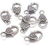 KISSITTY 50-Piece Tibetan Antique Silver Large Heart Lobster Claw Clasps 1x0.55 Inch Jewelry Making Findings