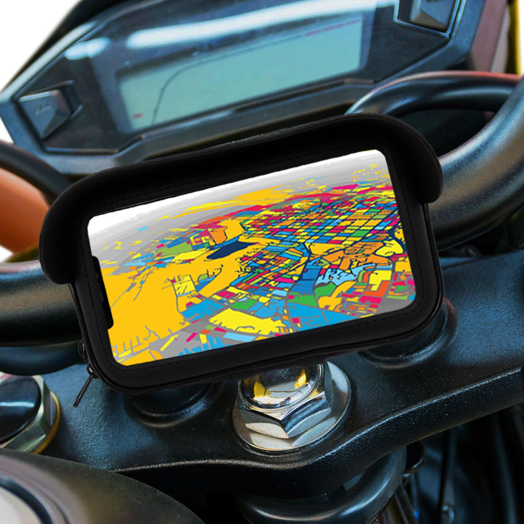 Sovica Motorbike phone holder with 2.1A Charger Fast charging Protective case Anti-glare visor Valid for Smartphones up to 7" screen unbreakable grip on the handlebar