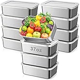 Blushtier 12 Pcs Stainless Steel Food Storage Containers with clear Lids, 37 oz Metal Lunch Bento Box, Lightweight Stackable Easy Open Meal Prep Container for Kitchen Picnic, Freezer & Dishwasher Safe
