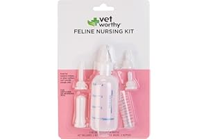 Vet Worthy 6-Piece Kitten Bottle Feeding Kit - Includes 1 Graduated Cat Nursing Feeder (2 Ounce), 5 Soft Nipples, and a Cleaning Brush - Reusable, Easy-to-Clean Newborn Kitten Feeding Bottle