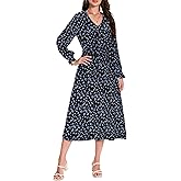 LUXEBOLD Womens Boho Maxi Dress Floral Dress Long Sleeve Ruffle V Neck Flowy Spring Casual Beach Vacation Long A Line Dresses