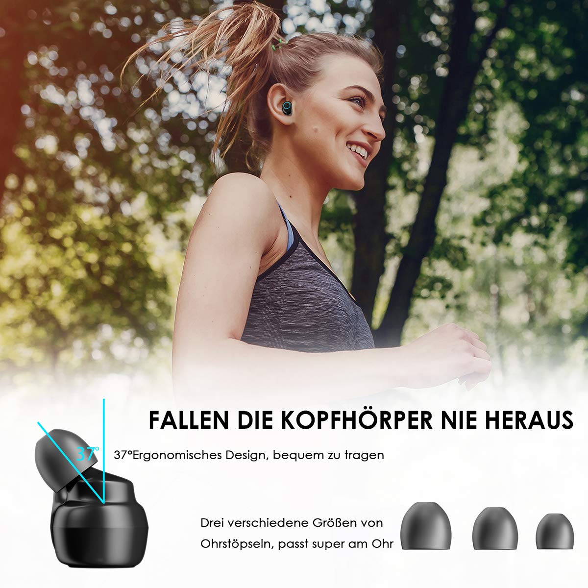 Bluetooth Kopfhörer, WU-MINGLU Bluetooth 5.0 Kopfhörer in Ears Kabellose HiFi Headset IPX5 Wasserdicht Ohrhörer Stereo-Sound Earbuds für alle Bluetooth Geräte, Sport, Entspannung
