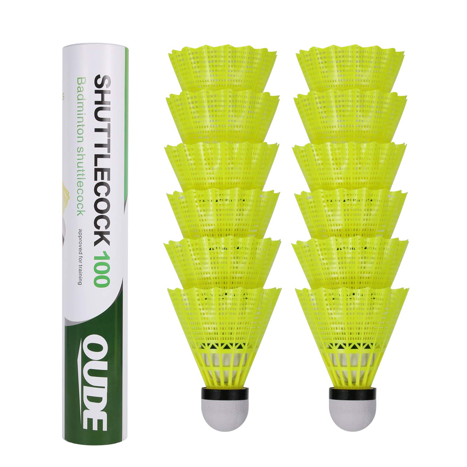 OUDE Badminton Nylon Feathers, 12 Tubes for Indoor/Outdoor Games Sports Training Model 100