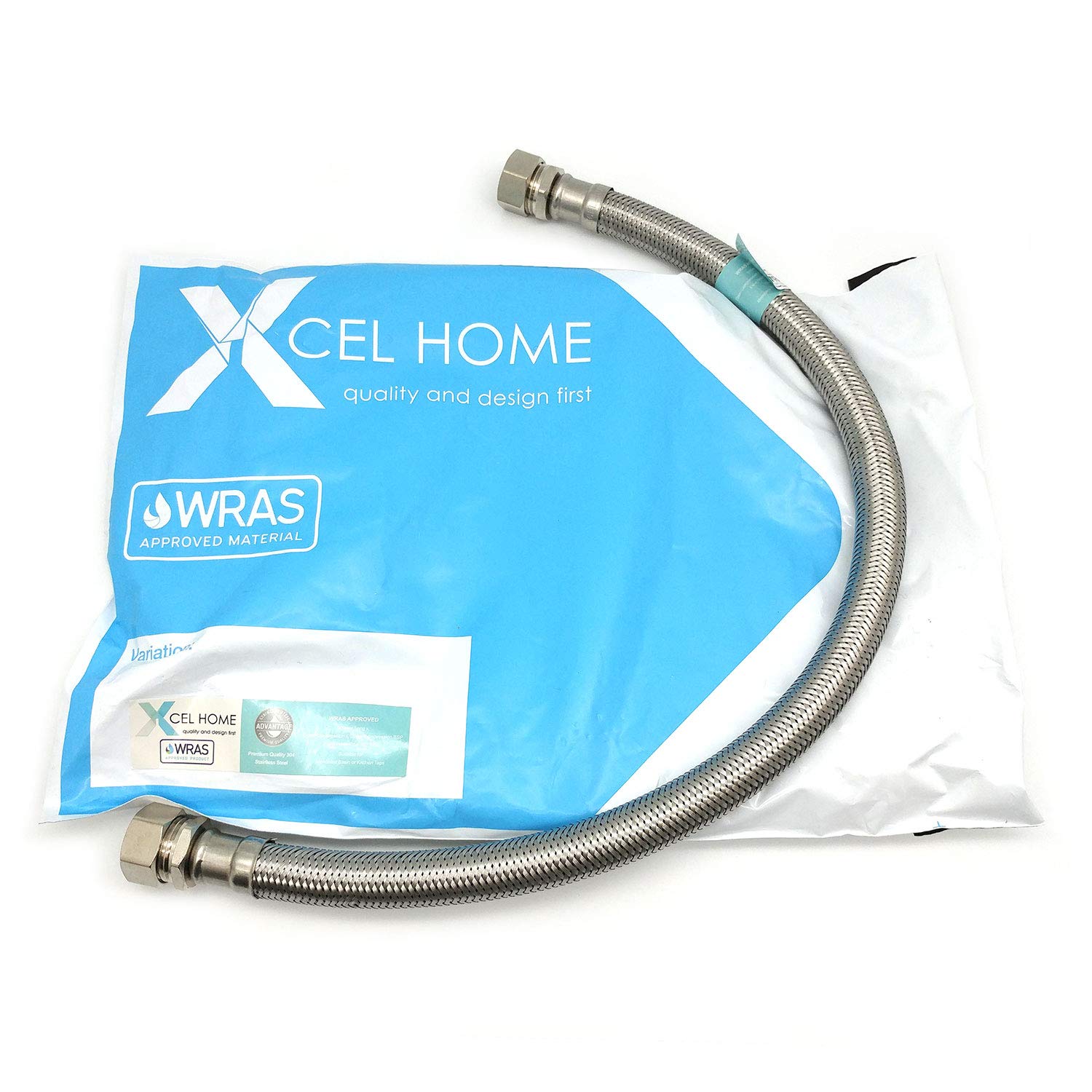 Xcel Home WRAS Approved 500mm 15mm x 15mm Compression Flexible Pipe Connector Stainless Steel Braided Flexi Pipe Monobloc Mixer Kitchen Sink Tap Tails for Bathroom Basin