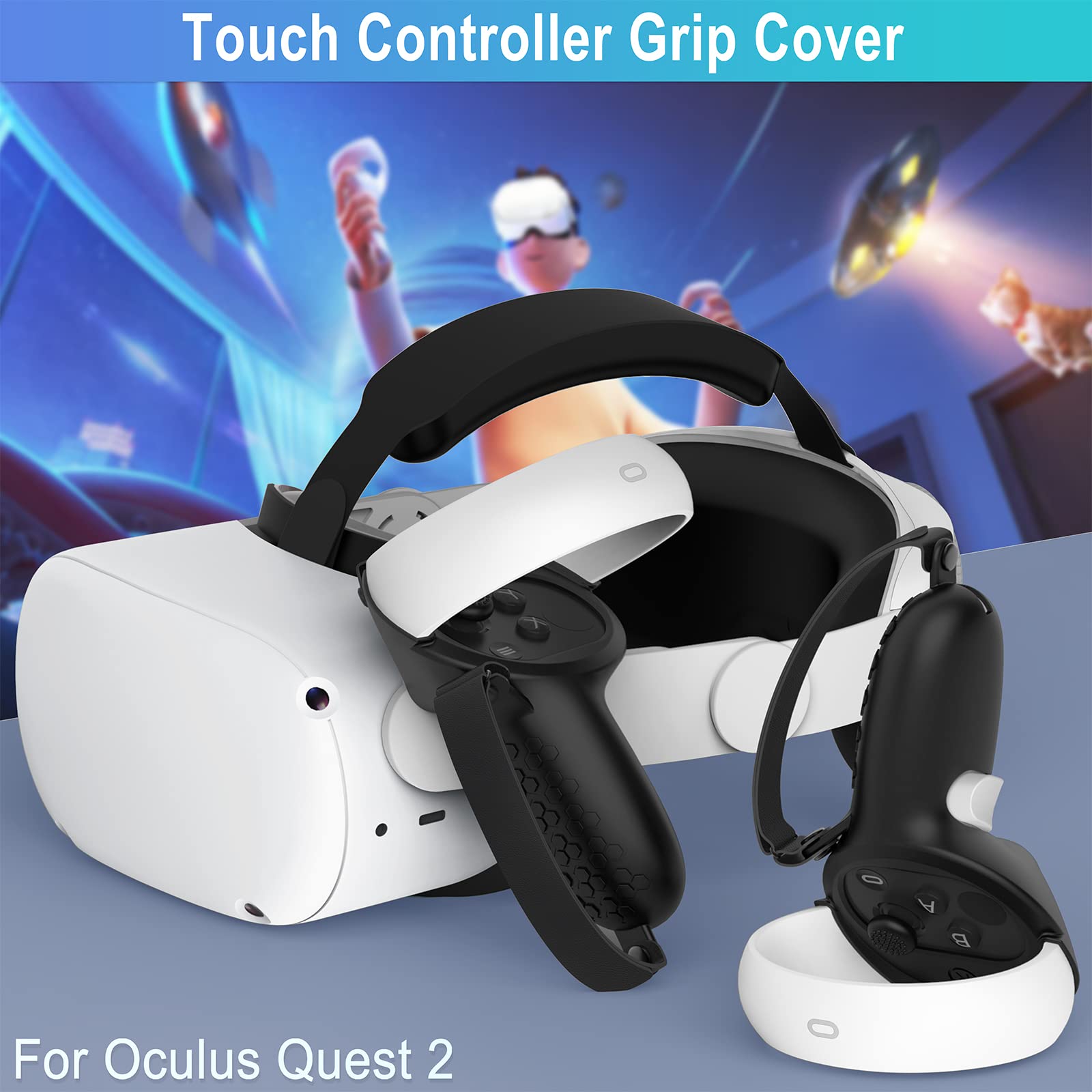 AMZDM Controller Grip for Oculus Quest 2 Accessories Grips Cover for VR Touch Controllers Covers Protector with Non-Slip Thumb Grips 1Pair Black
