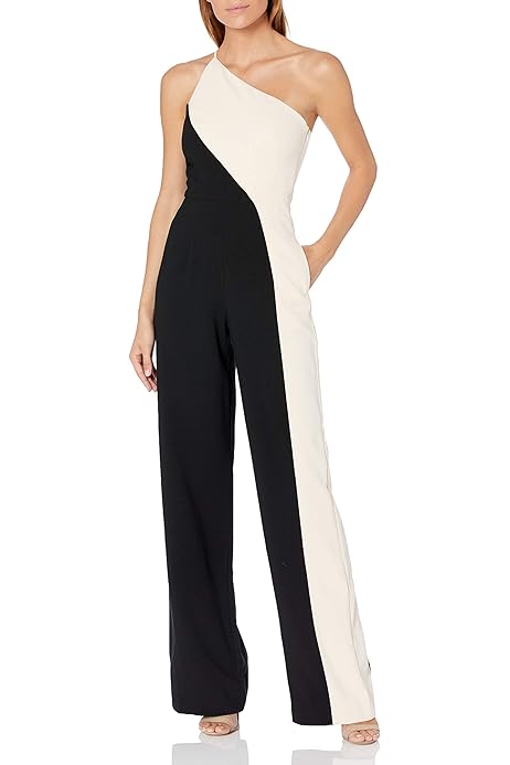 color block jumpsuit black and white