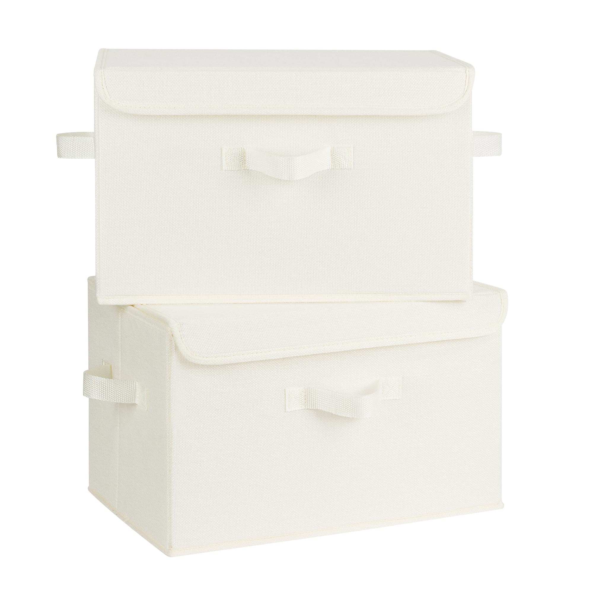 GRANNY SAYS Cloth Storage Boxes Lidded, Pack of 2 Folding Top of Wardrobe Storage Boxes with Lids, Fabric Baskets for Shelves Organising Linen Clothes Organisation, Cream White, 40 x 26 x 25.5 cm — image 1