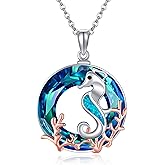 AXOMY Seahorse Necklace 925 Sterling Silver Crystal Seahorse Pendant Ocean Necklace Sea Life Jewelry Gifts for Women