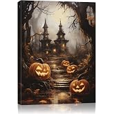 Halloween Canvas Wall Art, Gothic Fall Decorations for Home | Spooky Haunted House & Eerie Pumpkins Poster,Vintage Halloween Decor Indoor for Living Room, Bedroom, Party 8x10