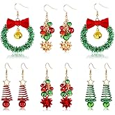 5 Pairs Christmas Bow Earrings for Women Xmas Jingle Bell Earrings Christmas Tree Wreath Earrings Holiday Festive Jewelry Set Party Gifts